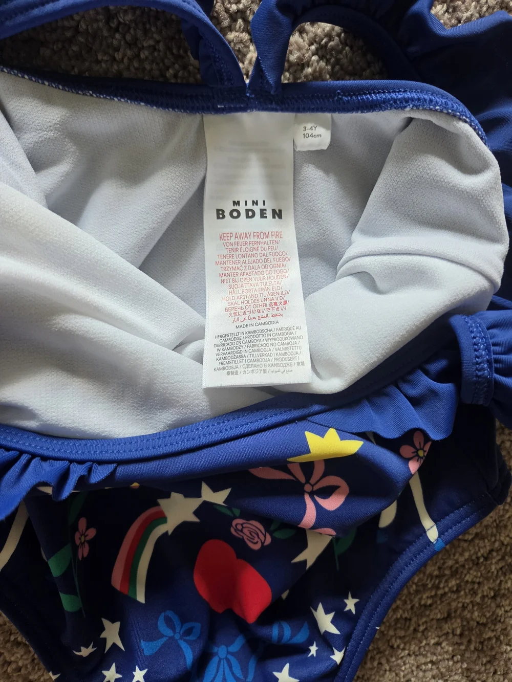 Mini Boden Royal Blue Unicorn Heart One-Piece Swimsuit